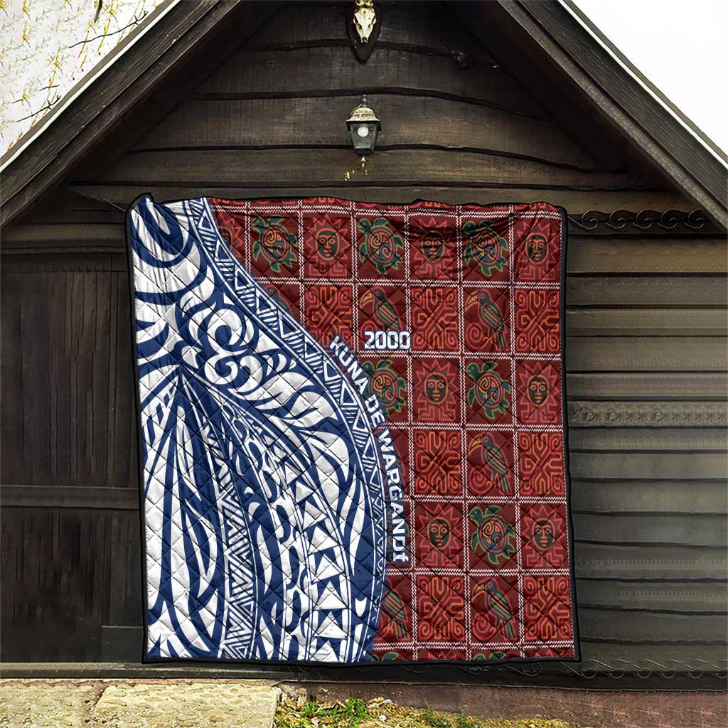 Indigenous Regions of Panama Guna de Wargandí Quilt with Tribal Pattern and Blue White Nature and People - Wonder Print Shop