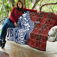 Indigenous Regions of Panama Guna de Wargandí Quilt with Tribal Pattern and Blue White Nature and People - Wonder Print Shop
