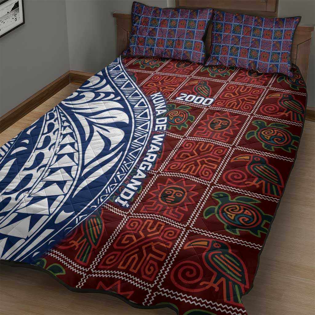 Indigenous Regions of Panama Guna de Wargandí Quilt Bed Set with Tribal Pattern and Blue White Nature and People - Wonder Print Shop