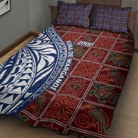 Indigenous Regions of Panama Guna de Wargandí Quilt Bed Set with Tribal Pattern and Blue White Nature and People - Wonder Print Shop