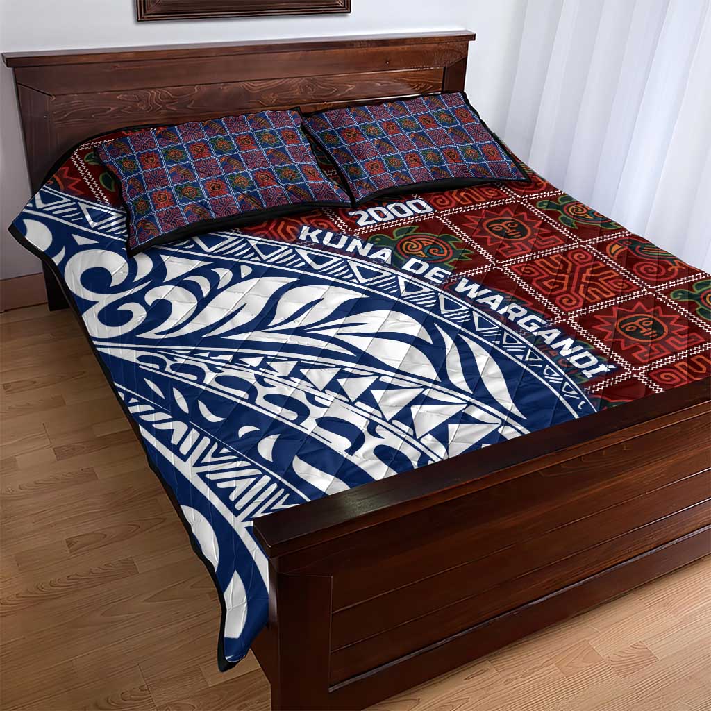 Indigenous Regions of Panama Guna de Wargandí Quilt Bed Set with Tribal Pattern and Blue White Nature and People - Wonder Print Shop