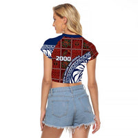 Indigenous Regions of Panama Guna de Wargandí Raglan Cropped T Shirt with Tribal Pattern and Blue White Nature and People - Wonder Print Shop