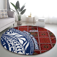 Indigenous Regions of Panama Guna de Wargandí Round Carpet with Tribal Pattern and Blue White Nature and People - Wonder Print Shop