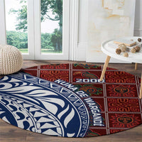 Indigenous Regions of Panama Guna de Wargandí Round Carpet with Tribal Pattern and Blue White Nature and People - Wonder Print Shop