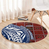 Indigenous Regions of Panama Guna de Wargandí Round Carpet with Tribal Pattern and Blue White Nature and People - Wonder Print Shop