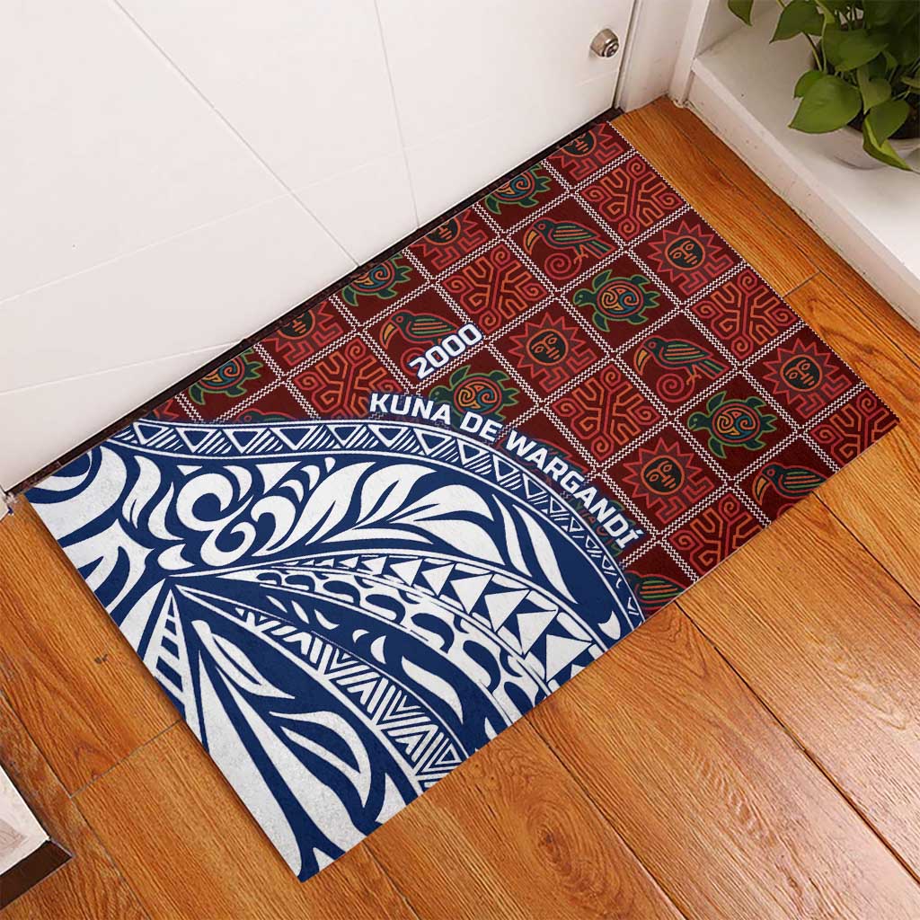 Indigenous Regions of Panama Guna de Wargandí Rubber Doormat with Tribal Pattern and Blue White Nature and People - Wonder Print Shop