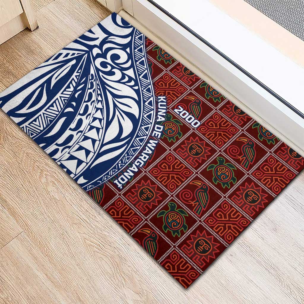 Indigenous Regions of Panama Guna de Wargandí Rubber Doormat with Tribal Pattern and Blue White Nature and People - Wonder Print Shop