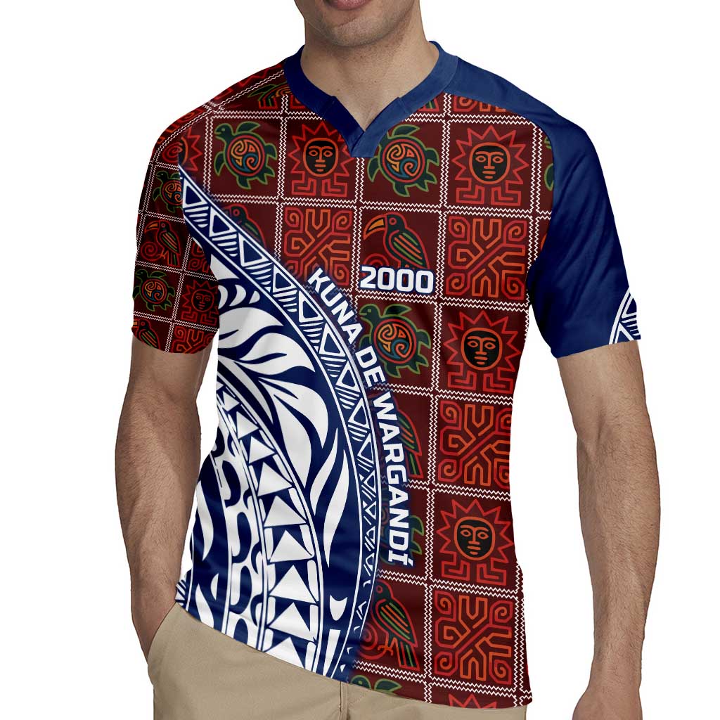 Indigenous Regions of Panama Guna de Wargandí Rugby Jersey with Tribal Pattern and Blue White Nature and People - Wonder Print Shop