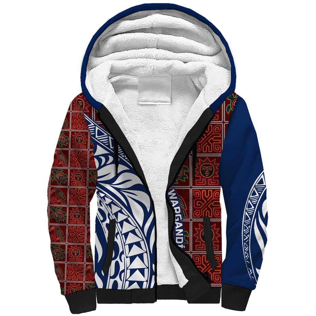 Indigenous Regions of Panama Guna de Wargandí Sherpa Hoodie with Tribal Pattern and Blue White Nature and People - Wonder Print Shop