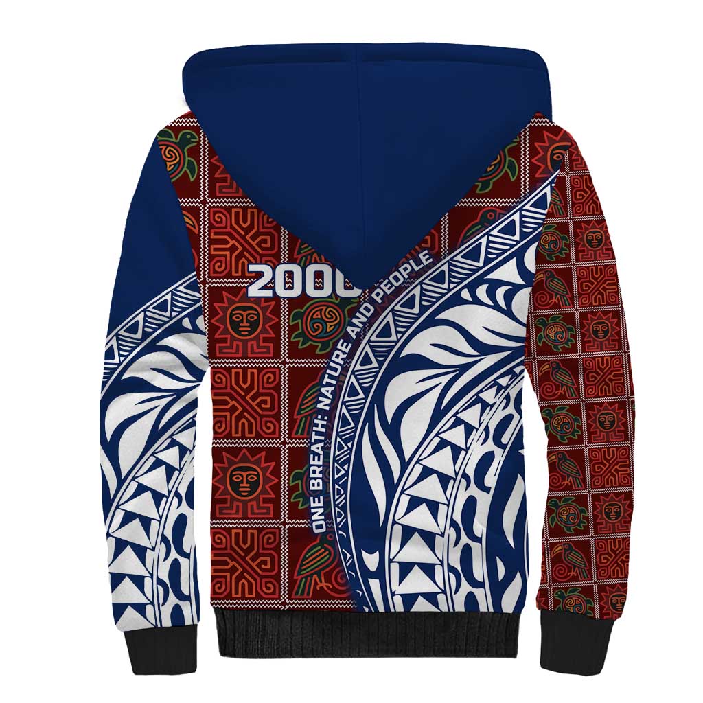 Indigenous Regions of Panama Guna de Wargandí Sherpa Hoodie with Tribal Pattern and Blue White Nature and People - Wonder Print Shop