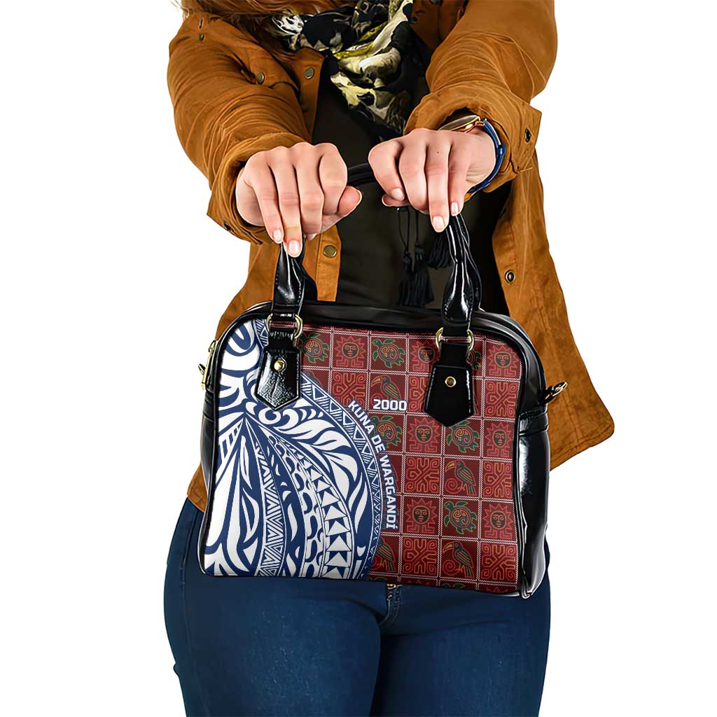 Indigenous Regions of Panama Guna de Wargandí Shoulder Handbag with Tribal Pattern and Blue White Nature and People - Wonder Print Shop