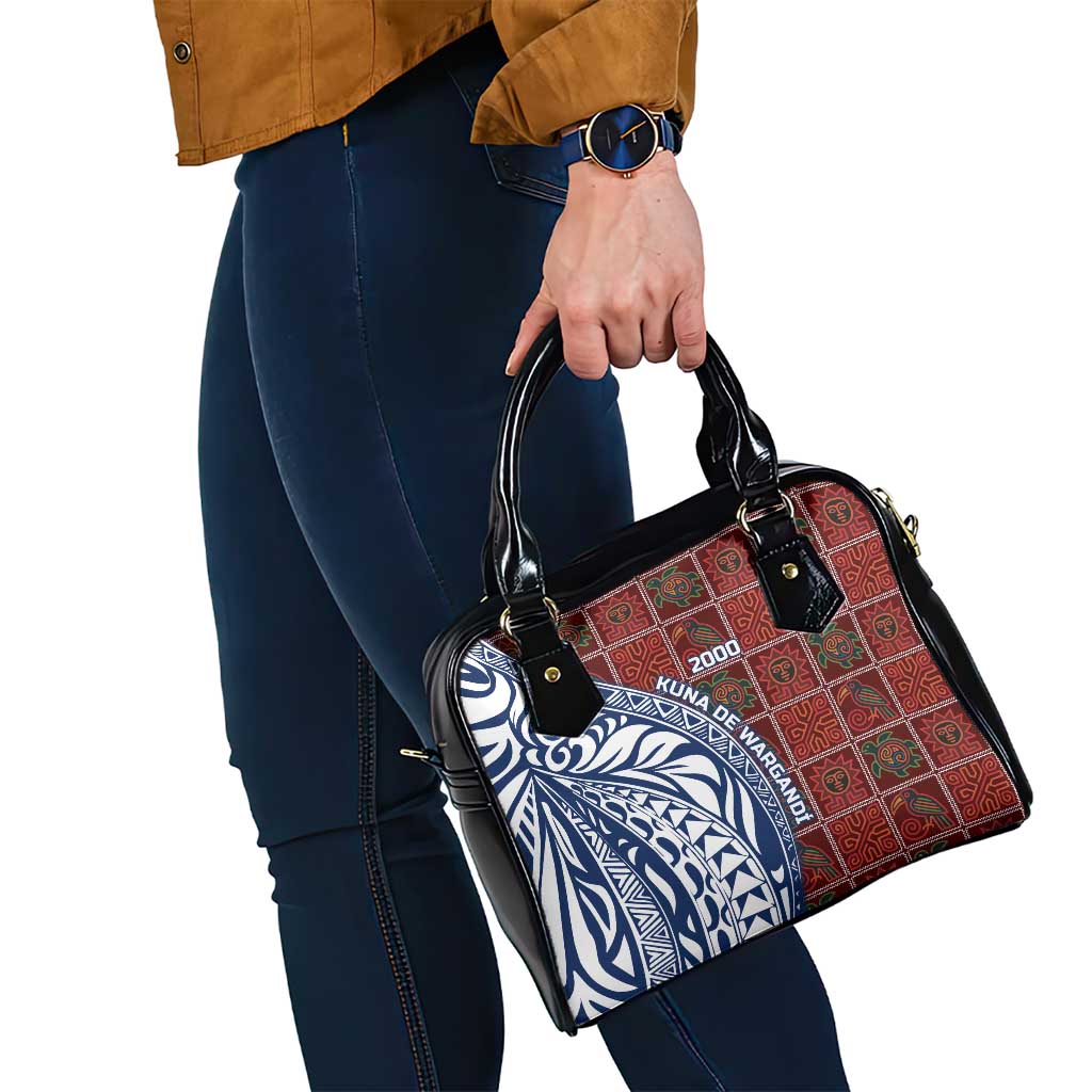 Indigenous Regions of Panama Guna de Wargandí Shoulder Handbag with Tribal Pattern and Blue White Nature and People - Wonder Print Shop