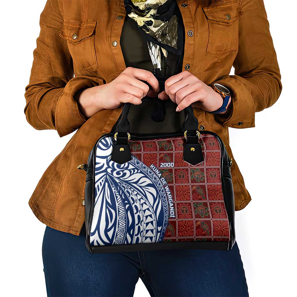 Indigenous Regions of Panama Guna de Wargandí Shoulder Handbag with Tribal Pattern and Blue White Nature and People - Wonder Print Shop