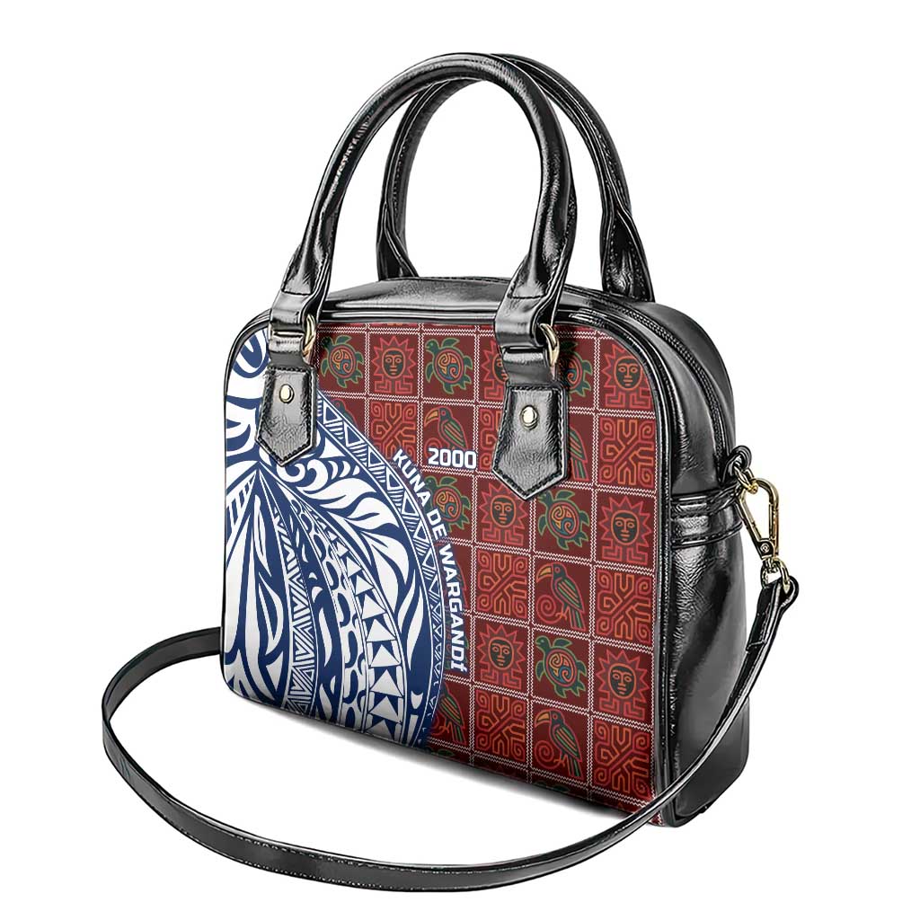 Indigenous Regions of Panama Guna de Wargandí Shoulder Handbag with Tribal Pattern and Blue White Nature and People - Wonder Print Shop