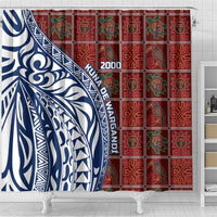 Indigenous Regions of Panama Guna de Wargandí Shower Curtain with Tribal Pattern and Blue White Nature and People - Wonder Print Shop