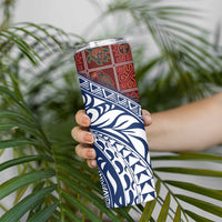 Indigenous Regions of Panama Guna de Wargandí Skinny Tumbler with Tribal Pattern and Blue White Nature and People - Wonder Print Shop