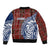 Indigenous Regions of Panama Guna de Wargandí Sleeve Zip Bomber Jacket with Tribal Pattern and Blue White Nature and People - Wonder Print Shop