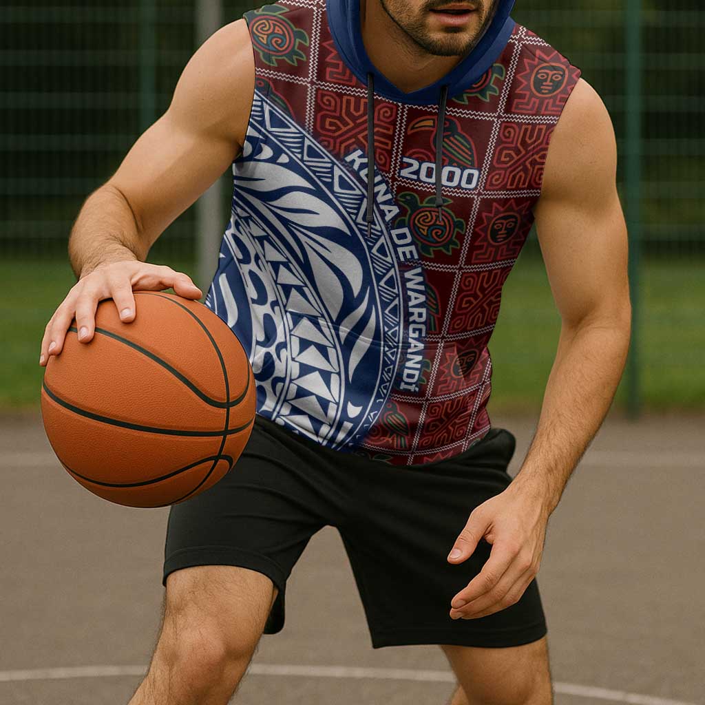 Indigenous Regions of Panama Guna de Wargandí Sleeveless Hoodie with Tribal Pattern and Blue White Nature and People - Wonder Print Shop