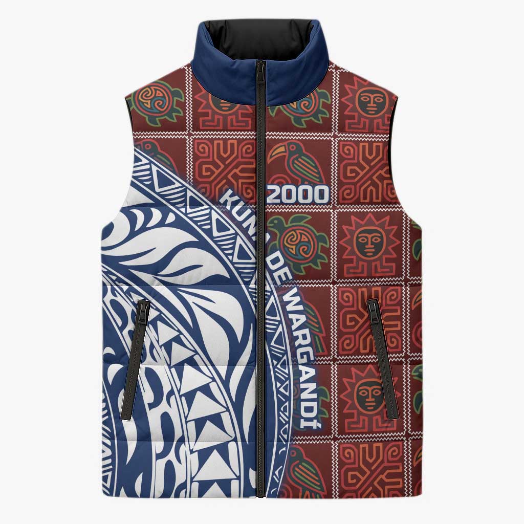Indigenous Regions of Panama Guna de Wargandí Sleeveless Puffer Jacket with Tribal Pattern and Blue White Nature and People - Wonder Print Shop