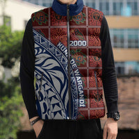 Indigenous Regions of Panama Guna de Wargandí Sleeveless Puffer Jacket with Tribal Pattern and Blue White Nature and People - Wonder Print Shop