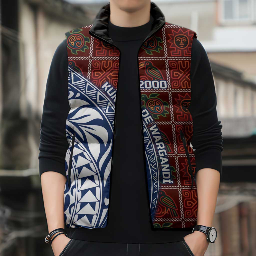 Indigenous Regions of Panama Guna de Wargandí Sleeveless Puffer Jacket with Tribal Pattern and Blue White Nature and People - Wonder Print Shop