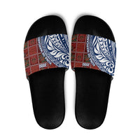 Indigenous Regions of Panama Guna de Wargandí Slide Sandals with Tribal Pattern and Blue White Nature and People - Wonder Print Shop