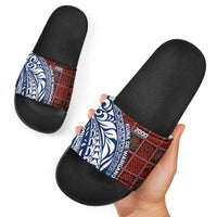 Indigenous Regions of Panama Guna de Wargandí Slide Sandals with Tribal Pattern and Blue White Nature and People - Wonder Print Shop