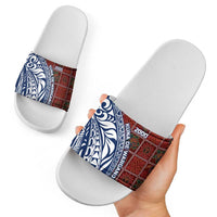Indigenous Regions of Panama Guna de Wargandí Slide Sandals with Tribal Pattern and Blue White Nature and People - Wonder Print Shop