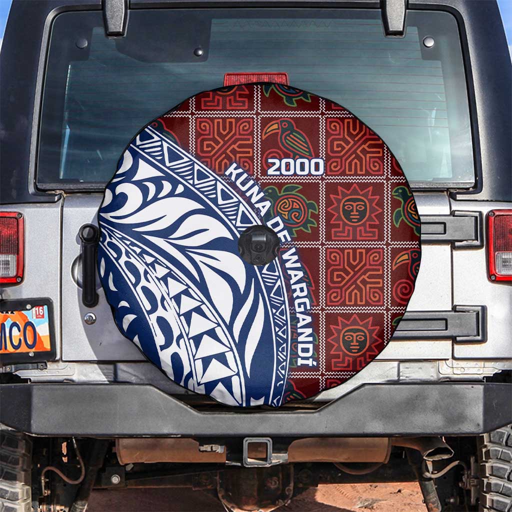 Indigenous Regions of Panama Guna de Wargandí Spare Tire Cover with Tribal Pattern and Blue White Nature and People - Wonder Print Shop