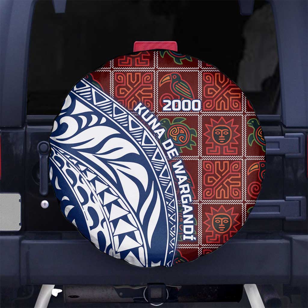 Indigenous Regions of Panama Guna de Wargandí Spare Tire Cover with Tribal Pattern and Blue White Nature and People - Wonder Print Shop