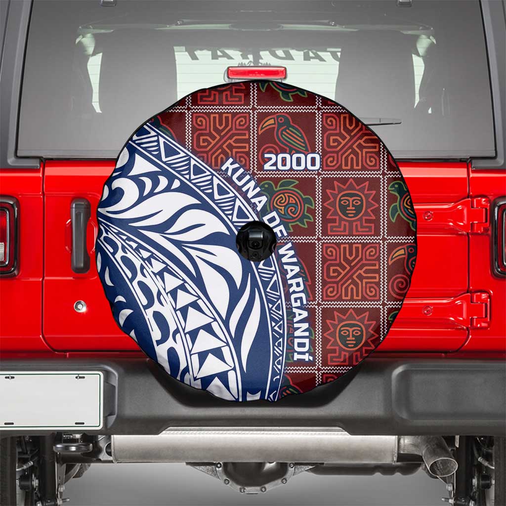 Indigenous Regions of Panama Guna de Wargandí Spare Tire Cover with Tribal Pattern and Blue White Nature and People - Wonder Print Shop
