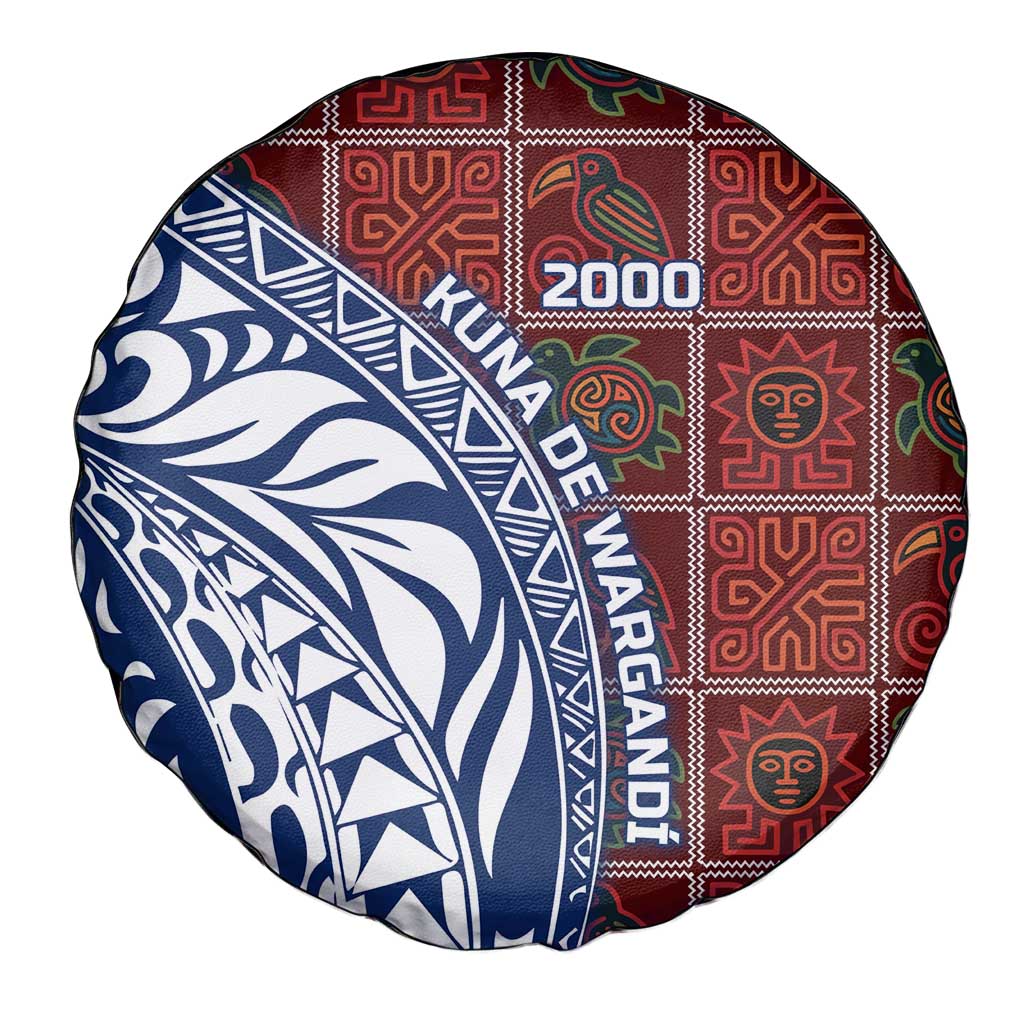 Indigenous Regions of Panama Guna de Wargandí Spare Tire Cover with Tribal Pattern and Blue White Nature and People - Wonder Print Shop