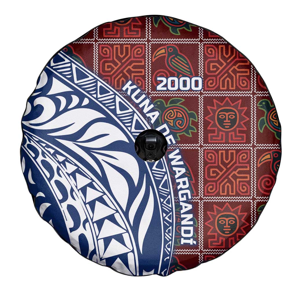 Indigenous Regions of Panama Guna de Wargandí Spare Tire Cover with Tribal Pattern and Blue White Nature and People - Wonder Print Shop