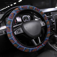 Indigenous Regions of Panama Guna de Wargandí Steering Wheel Cover with Tribal Pattern and Blue White Nature and People - Wonder Print Shop