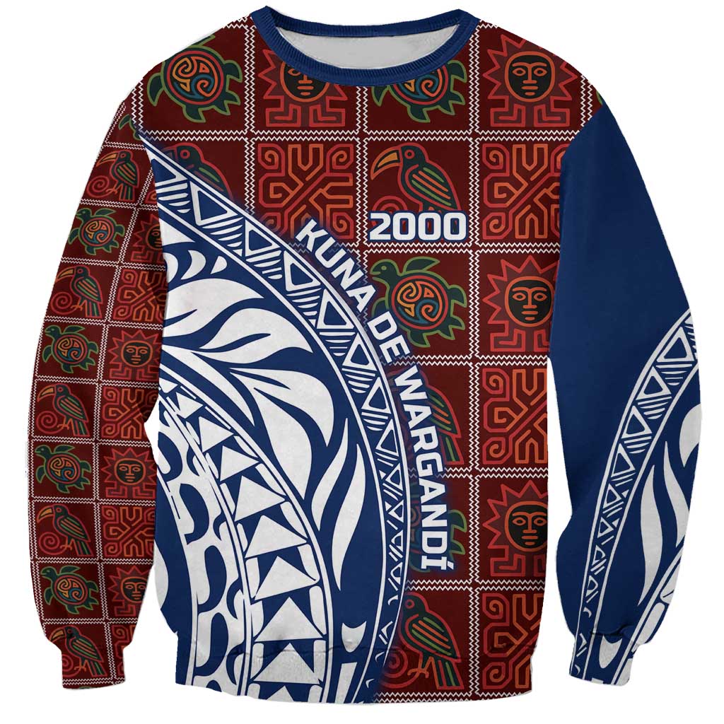 Indigenous Regions of Panama Guna de Wargandí Sweatshirt with Tribal Pattern and Blue White Nature and People - Wonder Print Shop