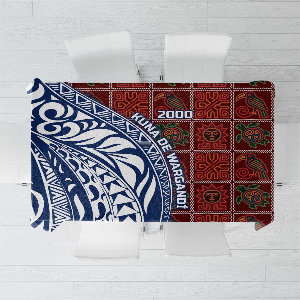 Indigenous Regions of Panama Guna de Wargandí Tablecloth with Tribal Pattern and Blue White Nature and People - Wonder Print Shop