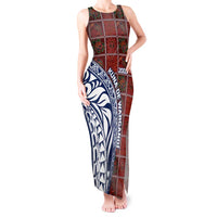 Indigenous Regions of Panama Guna de Wargandí Tank Maxi Dress with Tribal Pattern and Blue White Nature and People - Wonder Print Shop