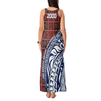 Indigenous Regions of Panama Guna de Wargandí Tank Maxi Dress with Tribal Pattern and Blue White Nature and People - Wonder Print Shop