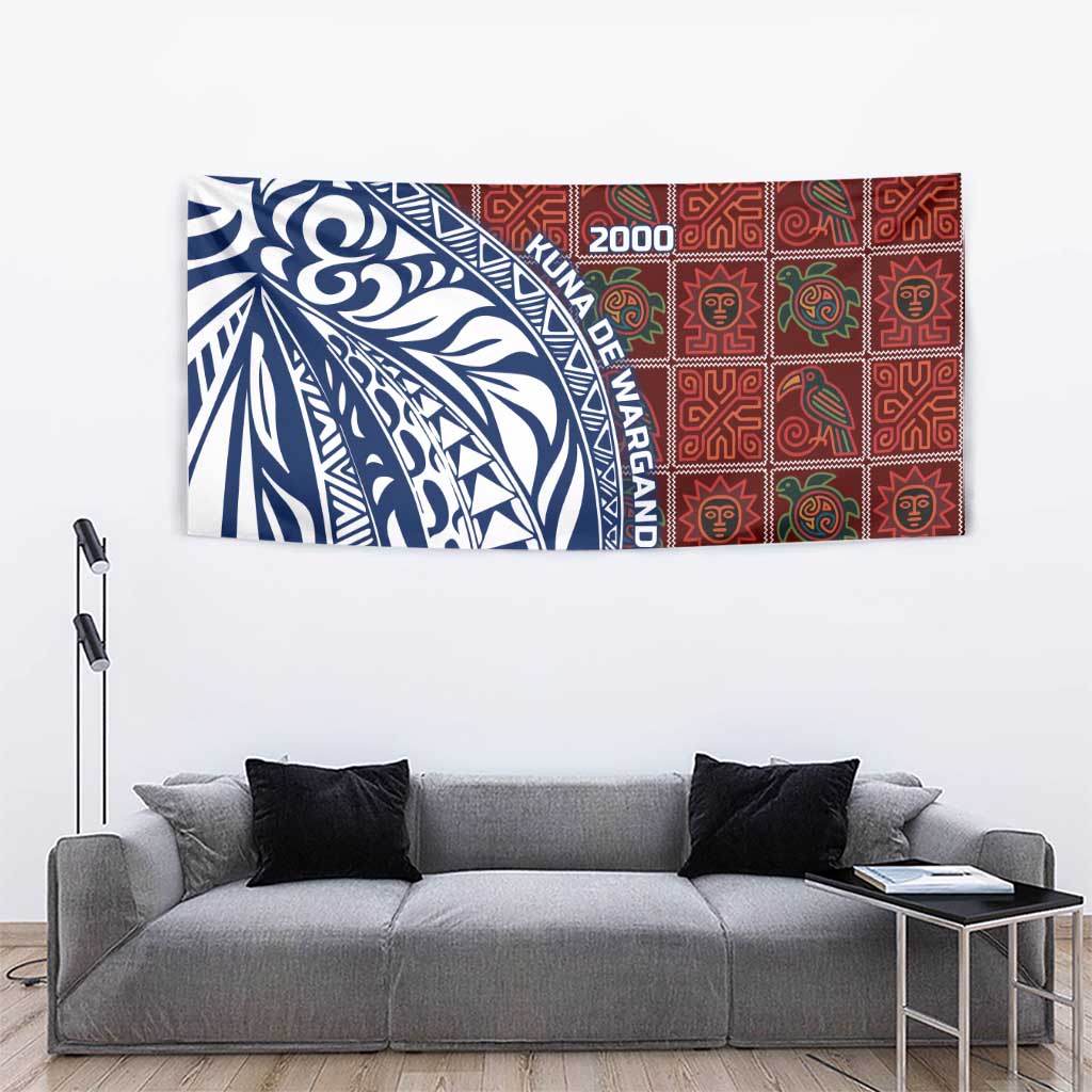 Indigenous Regions of Panama Guna de Wargandí Tapestry with Tribal Pattern and Blue White Nature and People - Wonder Print Shop