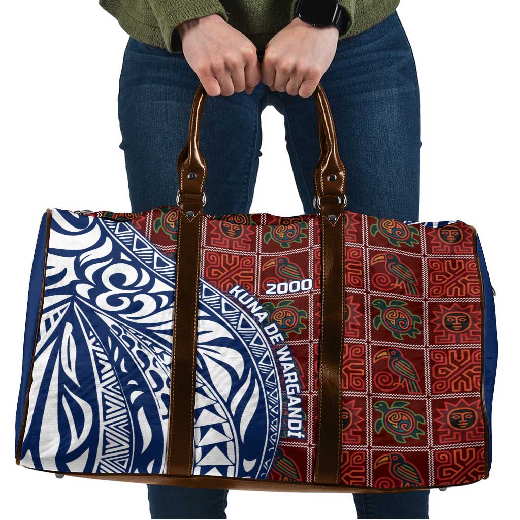 Indigenous Regions of Panama Guna de Wargandí Travel Bag with Tribal Pattern and Blue White Nature and People - Wonder Print Shop