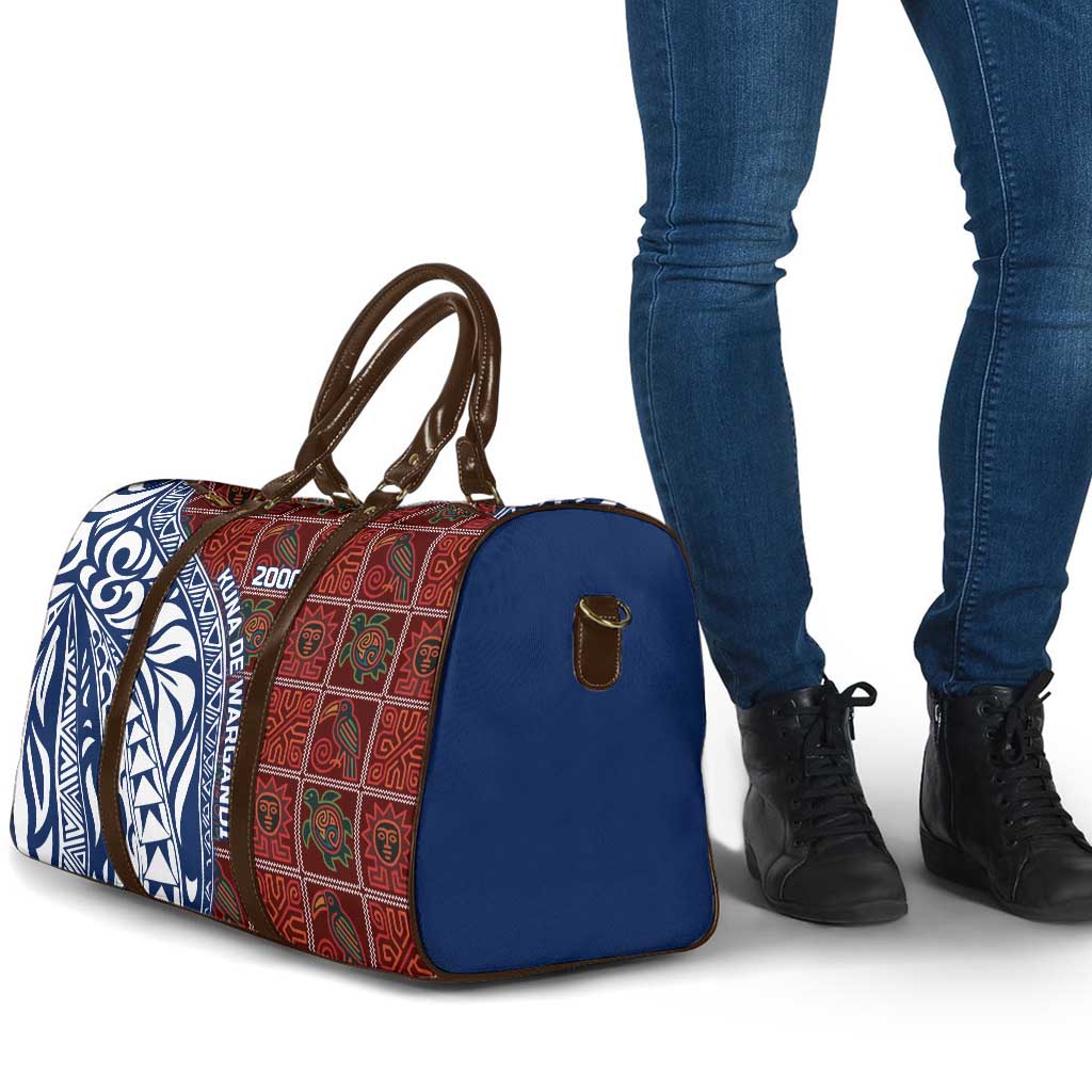 Indigenous Regions of Panama Guna de Wargandí Travel Bag with Tribal Pattern and Blue White Nature and People - Wonder Print Shop
