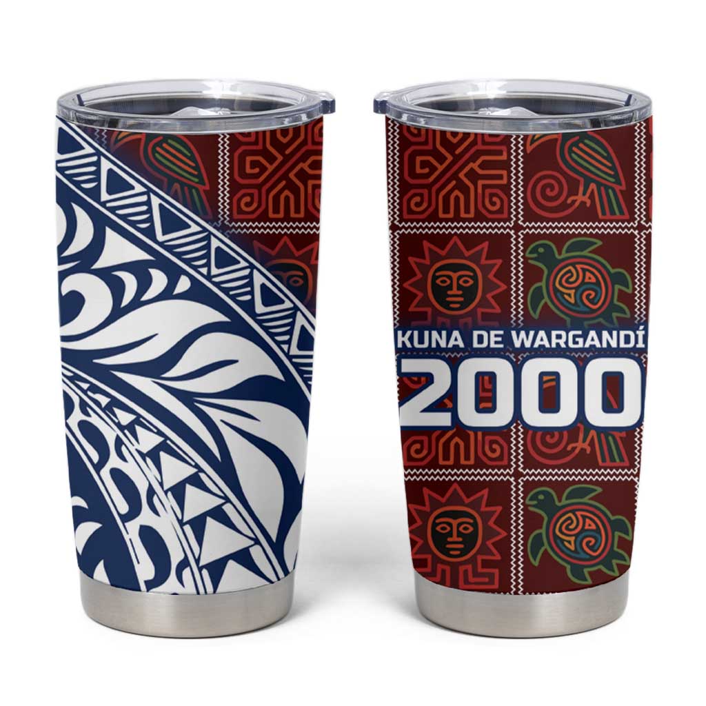 Indigenous Regions of Panama Guna de Wargandí Tumbler Cup with Tribal Pattern and Blue White Nature and People - Wonder Print Shop