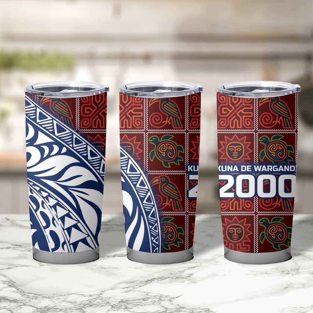 Indigenous Regions of Panama Guna de Wargandí Tumbler Cup with Tribal Pattern and Blue White Nature and People - Wonder Print Shop