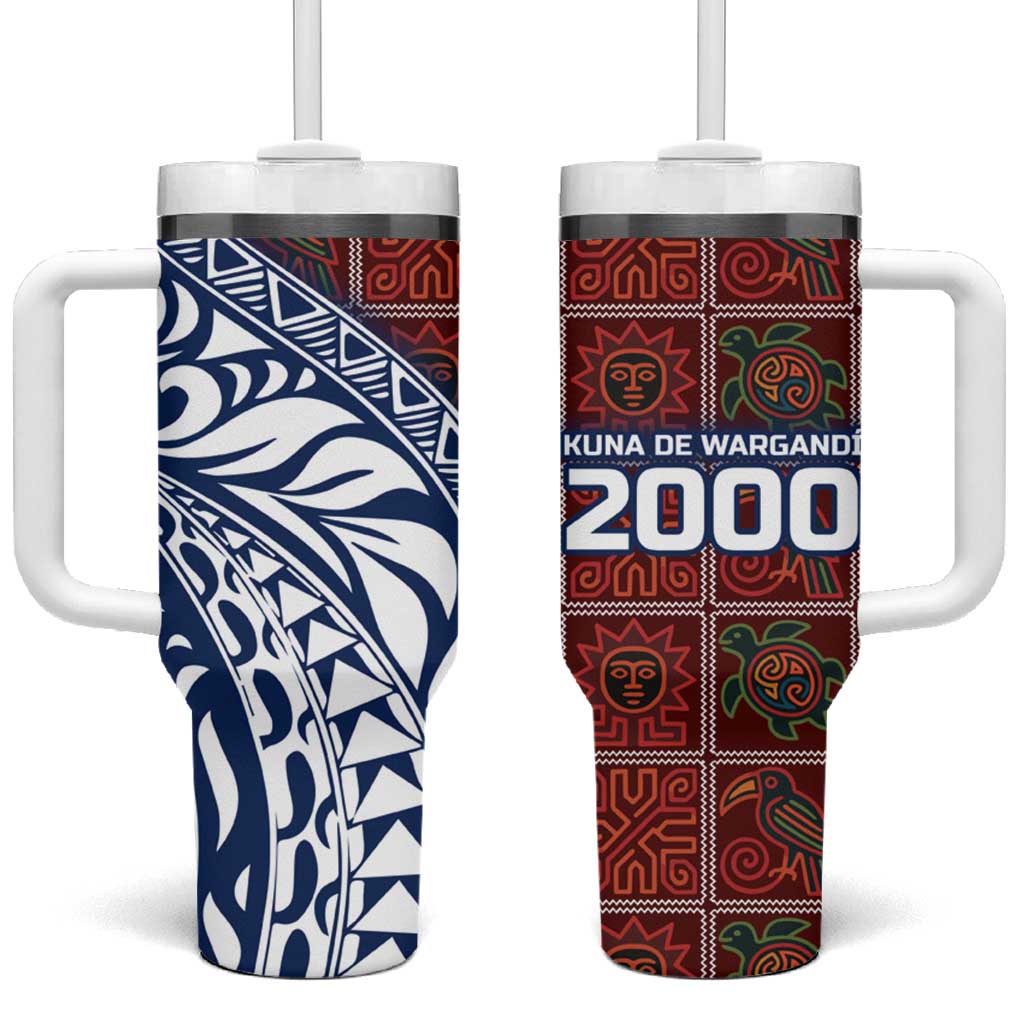 Indigenous Regions of Panama Guna de Wargandí Tumbler With Handle with Tribal Pattern and Blue White Nature and People - Wonder Print Shop