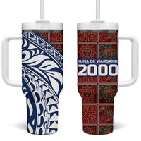 Indigenous Regions of Panama Guna de Wargandí Tumbler With Handle with Tribal Pattern and Blue White Nature and People - Wonder Print Shop