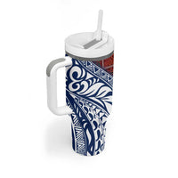 Indigenous Regions of Panama Guna de Wargandí Tumbler With Handle with Tribal Pattern and Blue White Nature and People - Wonder Print Shop