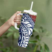 Indigenous Regions of Panama Guna de Wargandí Tumbler With Handle with Tribal Pattern and Blue White Nature and People - Wonder Print Shop