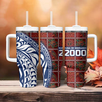 Indigenous Regions of Panama Guna de Wargandí Tumbler With Handle with Tribal Pattern and Blue White Nature and People - Wonder Print Shop