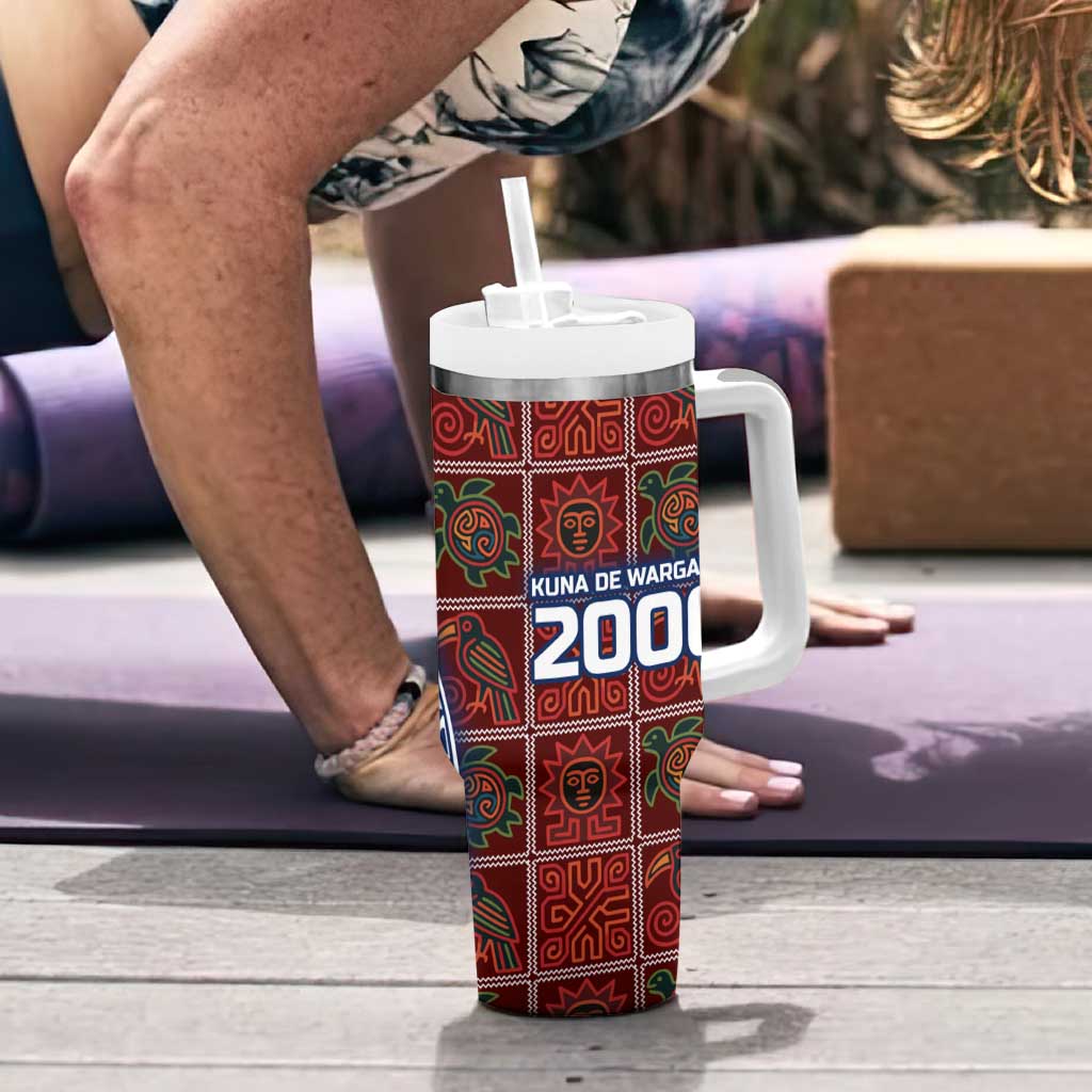 Indigenous Regions of Panama Guna de Wargandí Tumbler With Handle with Tribal Pattern and Blue White Nature and People - Wonder Print Shop