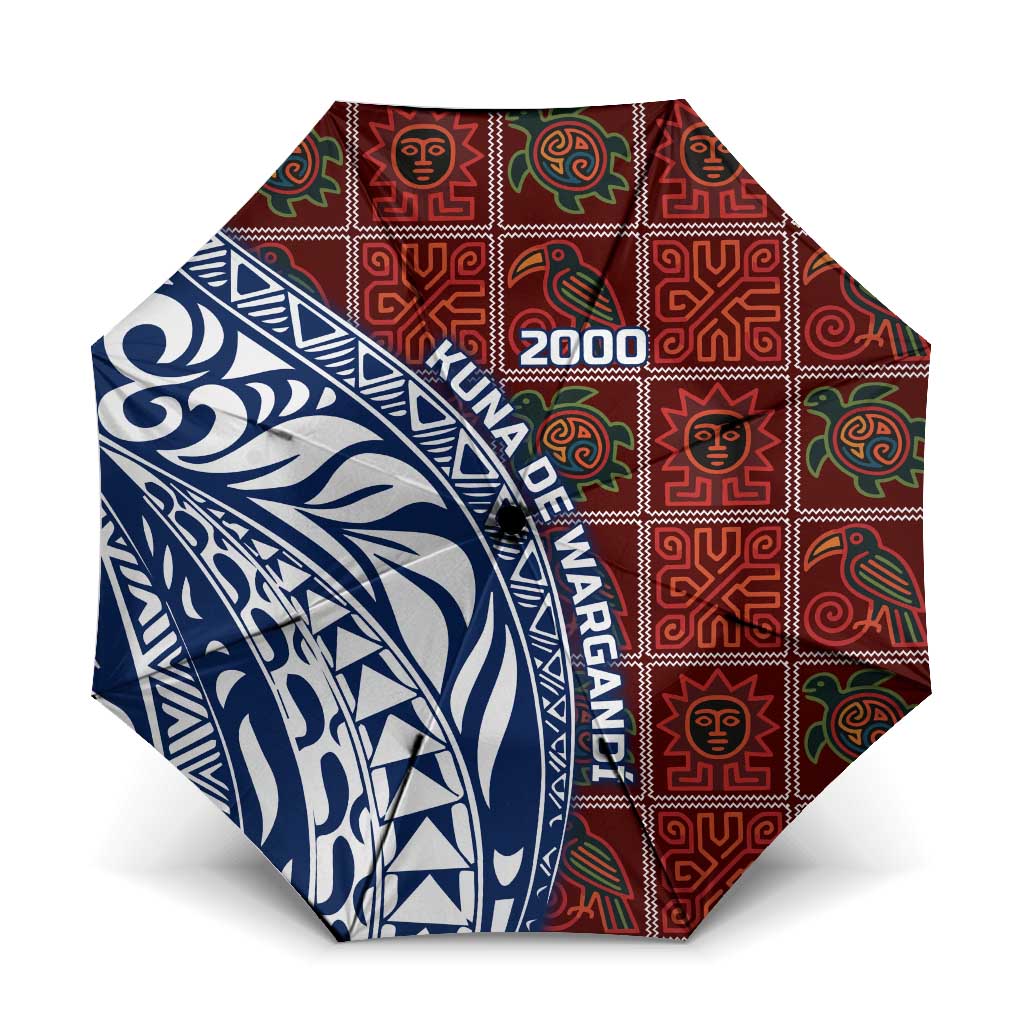 Indigenous Regions of Panama Guna de Wargandí Umbrella with Tribal Pattern and Blue White Nature and People - Wonder Print Shop